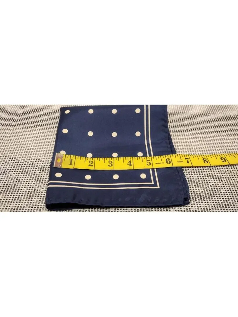 Vintage Navy Blue Silk Hnakie White Polka Dots NAUTICAL Menswear Handkerchief